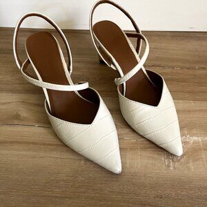 Kurt Geiger Della Beige Croc Print Pointed Toe Slingback High Heels